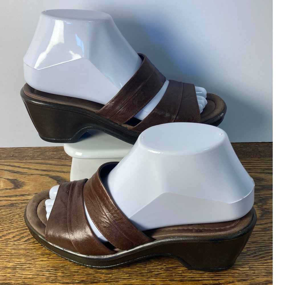 Dansko Brown Leather Slide Wedge Sandals Made in Portugal Size 37 EU 6.5-7 US